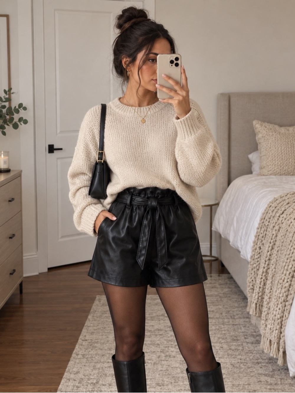 Zenana Outfitters Black Faux Leather High-Waist Paperbag Shorts NWOT